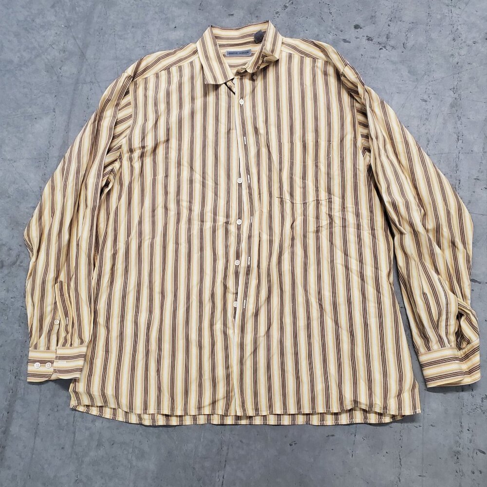 Martin Gordon Mens XL 100% Cotton Striped Button-Up Shirt One Left Sie Pocket